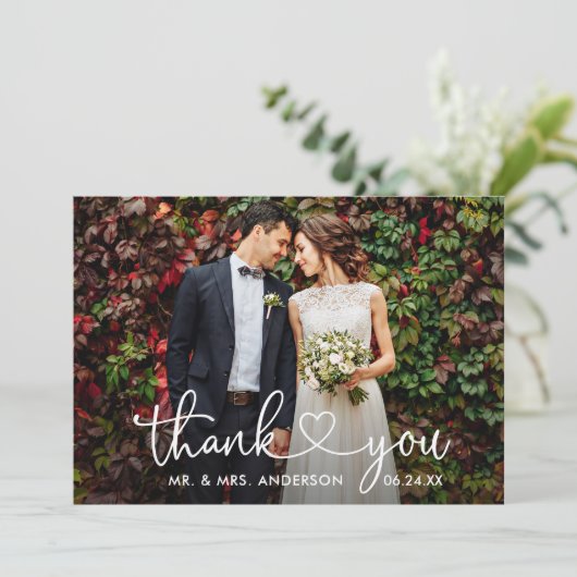 Kalligrafie Hart 6 Foto's QR Code Bruiloft Bedankkaart (Staand voorkant)