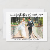 Kalligrafie Hart Beste Dag Ooit Foto Bruiloft Bedankkaart (Voorkant)