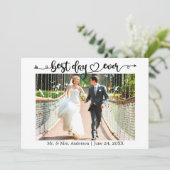 Kalligrafie Hart Beste Dag Ooit Foto Bruiloft Bedankkaart (Staand voorkant)