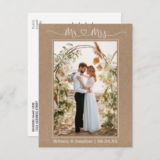 Kalligrafie Hart Dhr. Mevrouw Foto Kraft Bedankt Briefkaart (Voorkant / Achterkant)