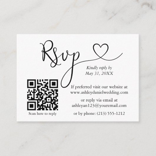 Kalligrafie Hart Foto QR Bruiloft RSVP Informatiekaartje (Voorkant)