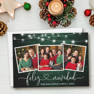 Kalligrafie Hart Groen Hout Lichten Feliz Navidad Feestdagenkaart