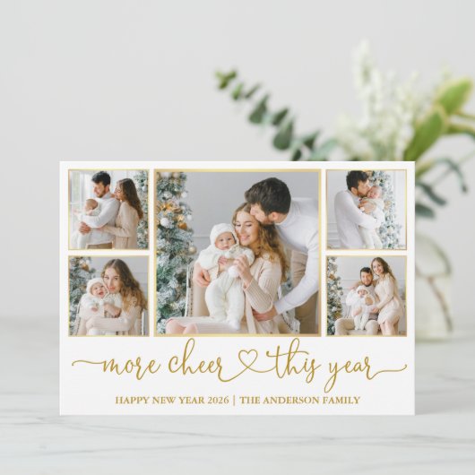 Kalligrafie Hart Meer Kerst 5 Foto Gouden Lijsten Feestdagenkaart (Staand voorkant)