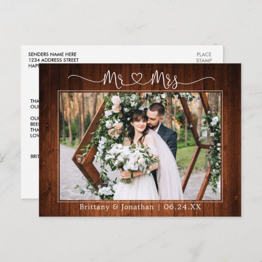 Kalligrafie Hart Meneer Mevrouw Trouw Houten Bedan Briefkaart (Voorkant / Achterkant)