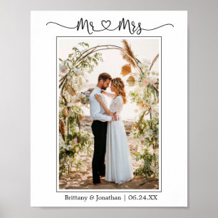 Kalligrafie Hart Mijnheer en Mevrouw Trouwfoto Poster