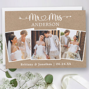 Kalligrafie Hart Mr. Mrs. 3 Foto's Trouwkraft Bedankkaart