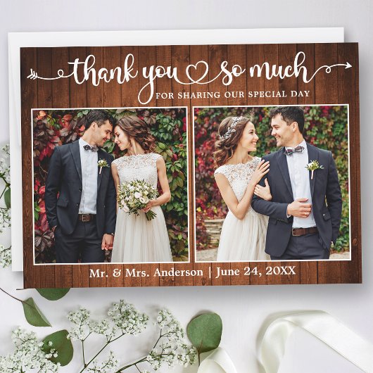 Kalligrafie Hart Script Hout 2 Foto Huwelijk Bedankkaart