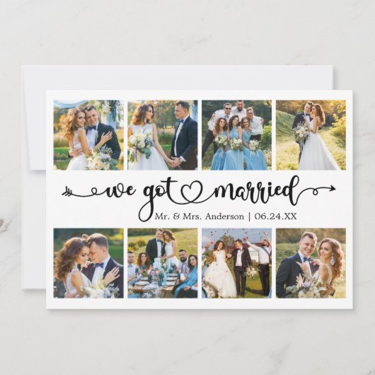 Kalligrafie Hart We Getrouwd 8 Fotobruiloft Aankondiging (Voorkant)