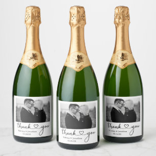 Kalligrafie Hart Zwart en Wit Foto Bruiloft Sparkling Wijnetiket