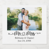 Kalligrafie Hartfoto Mr en Mrs Wedding Sparkling Wijnetiket (Enkel label)