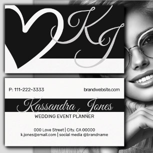 Kalligrafie Hartvorm Zwart-wit Initialen Visitekaartje