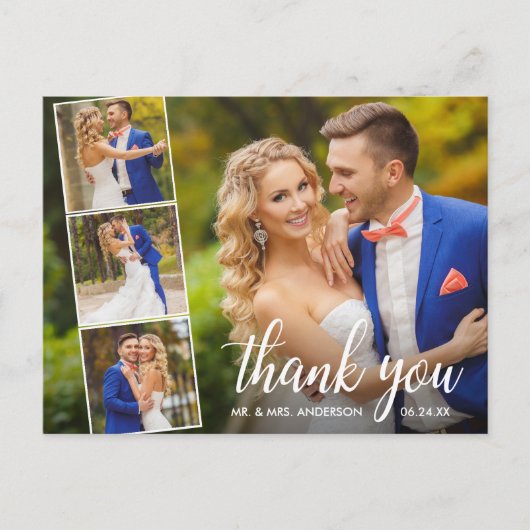 Kalligrafie Huwelijk 4 Foto Collage Bedankt Briefkaart (Voorkant)