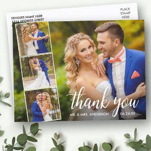 Kalligrafie Huwelijk 4 Foto Collage Bedankt Briefkaart