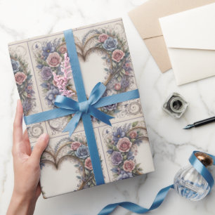 Kalligrafie Huwelijk Harten en Rozen Cadeaupapier