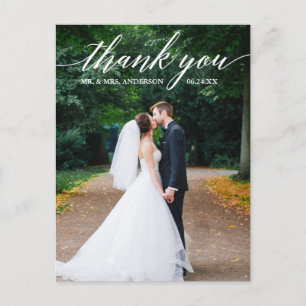 Kalligrafie Huwelijksfoto Elegante Dankjewel Briefkaart