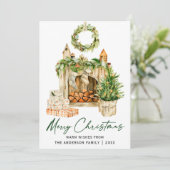 Kalligrafie Ink Script Waterverf Pines Hearth Feestdagenkaart (Staand voorkant)