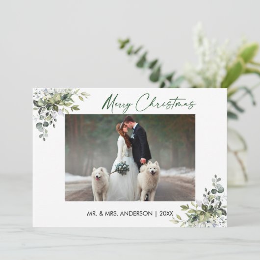 Kalligrafie Inkt Script Kerstgroen Paar Feestdagenkaart (Staand voorkant)