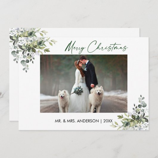 Kalligrafie Inkt Script Kerstgroen Paar Feestdagenkaart (Voorkant / Achterkant)