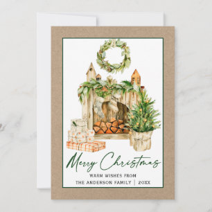Kalligrafie Inkt Waterverf Kerst Kraft Feestdagenkaart