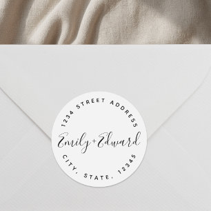 Kalligrafie Koppel Namen Circulaire Trouwadres Ronde Sticker
