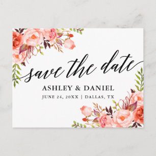Kalligrafie Koraal Bloemen Save The Date Briefkaart