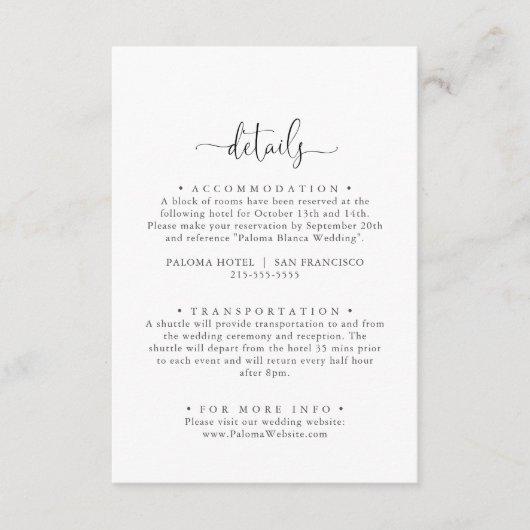 Kalligrafie Liefde Fancy Script Bruiloft Details Informatiekaartje (Voorkant)