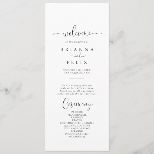 Kalligrafie liefde Fancy script bruiloft programma (Voorkant)