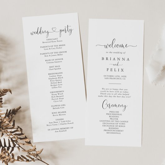 Kalligrafie liefde Fancy script bruiloft programma