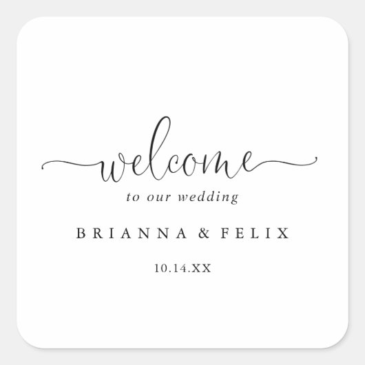 Kalligrafie Liefde Fancy Script Bruiloft Welkom Vierkante Sticker (Voorkant)