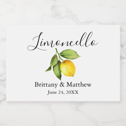Kalligrafie Limoncello Waterverf Lemon Mini Sparkling Wijnetiket (Enkel label)