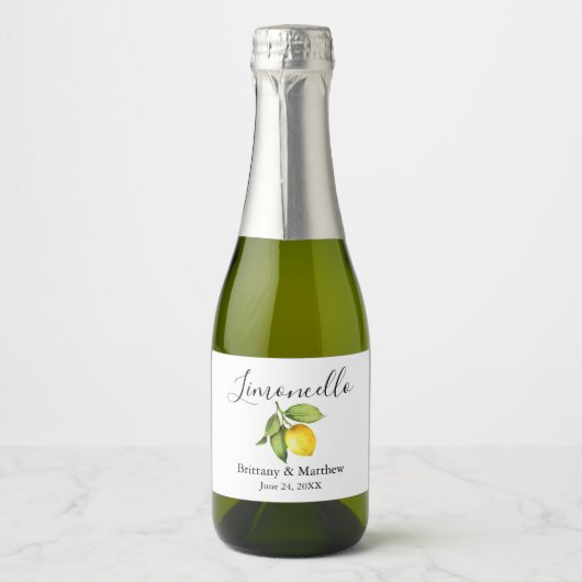Kalligrafie Limoncello Waterverf Lemon Mini Sparkling Wijnetiket (Voorkant)