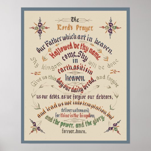  kalligrafie Lords Prayer 1889 Poster (Voorkant)