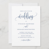  kalligrafie Manuscript Navy Blue Wedding Kaart (Voorkant)