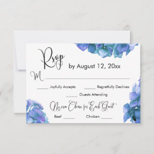 Kalligrafie Menu Keuze met Blauwe Hortensia RSVP