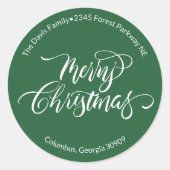 Kalligrafie Merry Christmas retouradres Ronde Sticker (Voorkant)