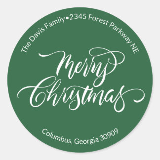 Kalligrafie Merry Christmas retouradres Ronde Sticker