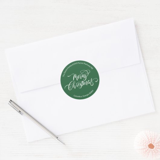 Kalligrafie Merry Christmas retouradres Ronde Sticker (Envelop)