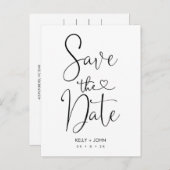 Kalligrafie met hart Save the Date Briefkaart (Voorkant / Achterkant)