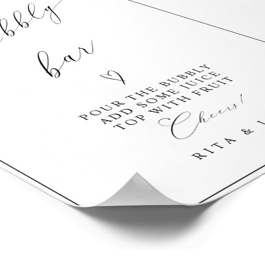 Kalligrafie Minimalistische Bubble Bar Trouwbord Poster (Hoek)