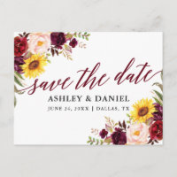 Kalligrafie Mixed Floral Bourgogne Save the Date