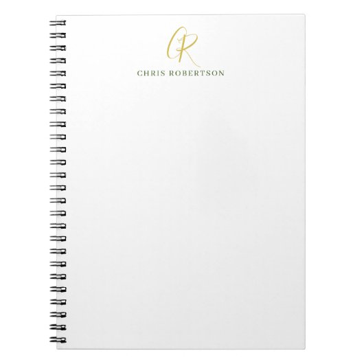 Kalligrafie Monogram Naam Goud Zwart Witte Kleur Notitieboek (Voorkant)