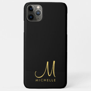 Kalligrafie Monogram Naam Sjabloon Zwart & Goud iPhone 11 Pro Max Hoesje