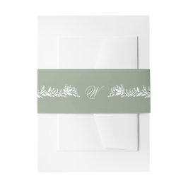 Kalligrafie Monogram Sage Groene Botanische Huweli Uitnodigingen Wikkel
