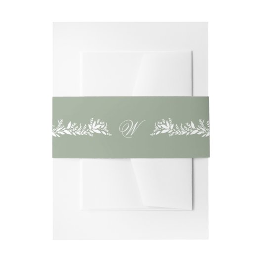 Kalligrafie Monogram Sage Groene Botanische Huweli Uitnodigingen Wikkel (Voorkant Voorbeeld)