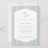 Kalligrafie Monogram Sage Stripes Engagement Party Kaart (Voorkant)