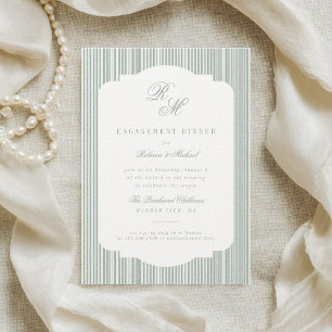 Kalligrafie Monogram Sage Stripes Engagement Party Kaart