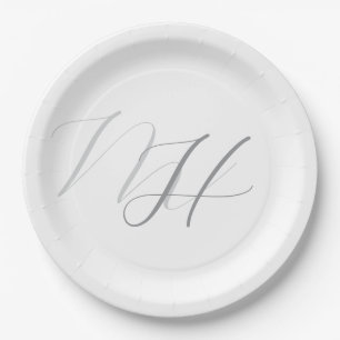Kalligrafie Monogram Wit Grijs Plain Simple Papieren Bordje