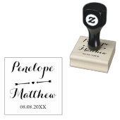 Kalligrafie Namen & Hart en Pijlen Trouwdatum Rubberstempel (Gestempeld)