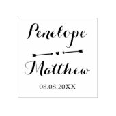 Kalligrafie Namen & Hart en Pijlen Trouwdatum Rubberstempel (Afrduk)