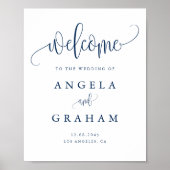 kalligrafie Navy Blue Wedding Welkom Poster (Voorkant)